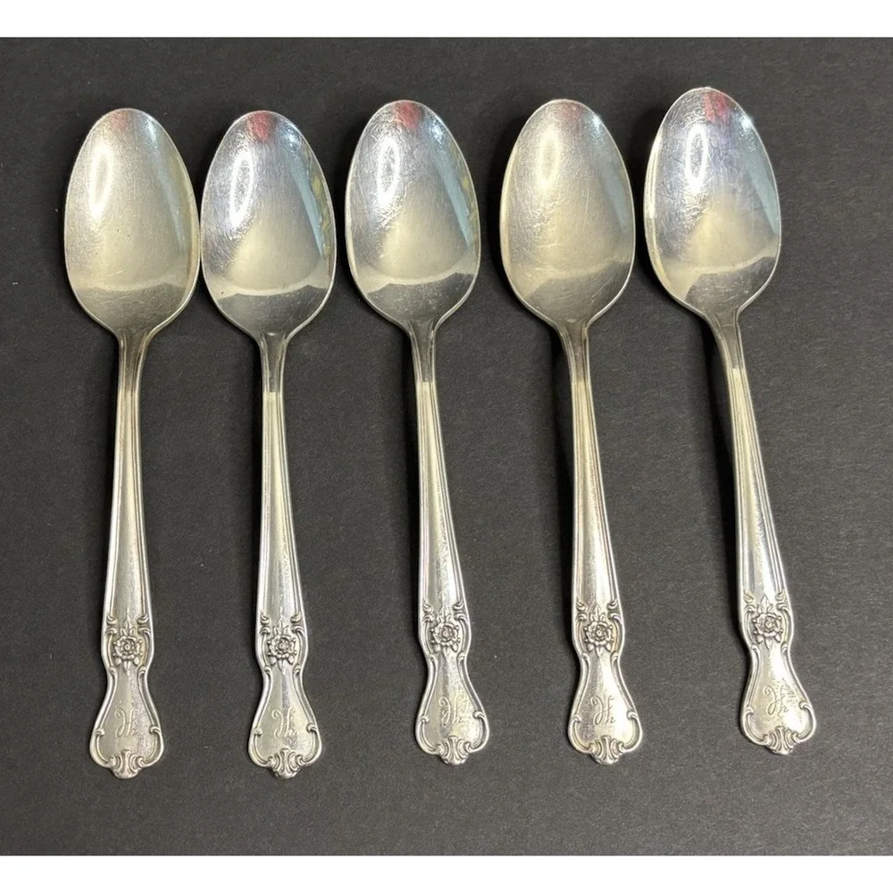 9 Old Company Plate Signature Rose Silver Plate Pieces Fork Spoons Monogram H